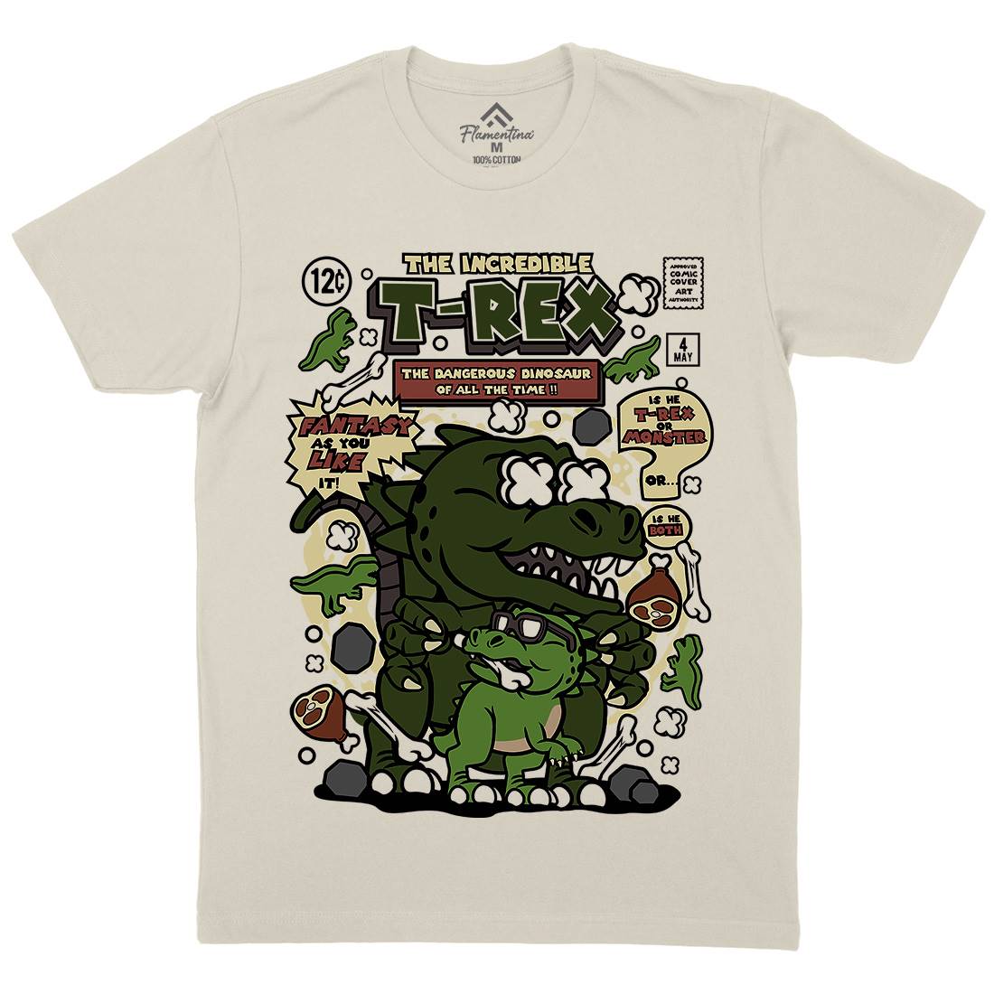 The Incredible T-Rex Mens Organic Crew Neck T-Shirt Animals C679