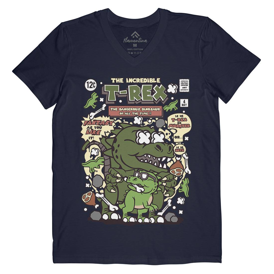 The Incredible T-Rex Mens Organic V-Neck T-Shirt Animals C679