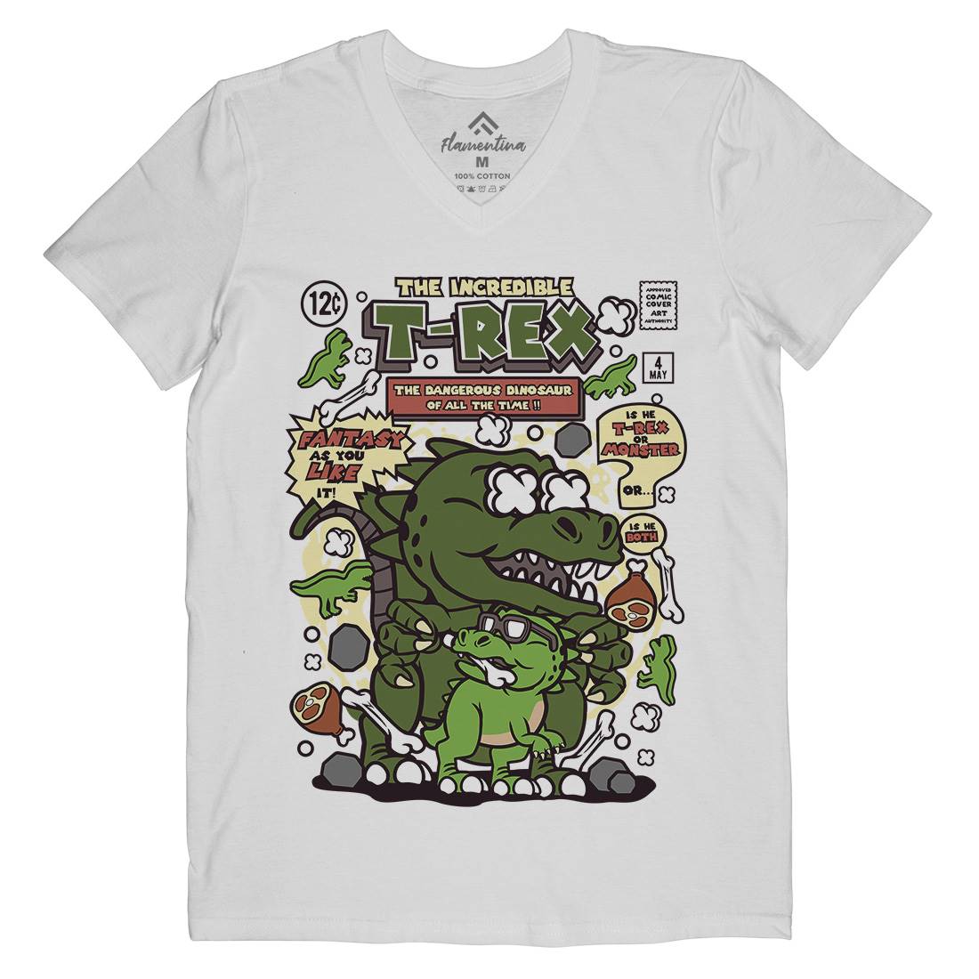 The Incredible T-Rex Mens Organic V-Neck T-Shirt Animals C679