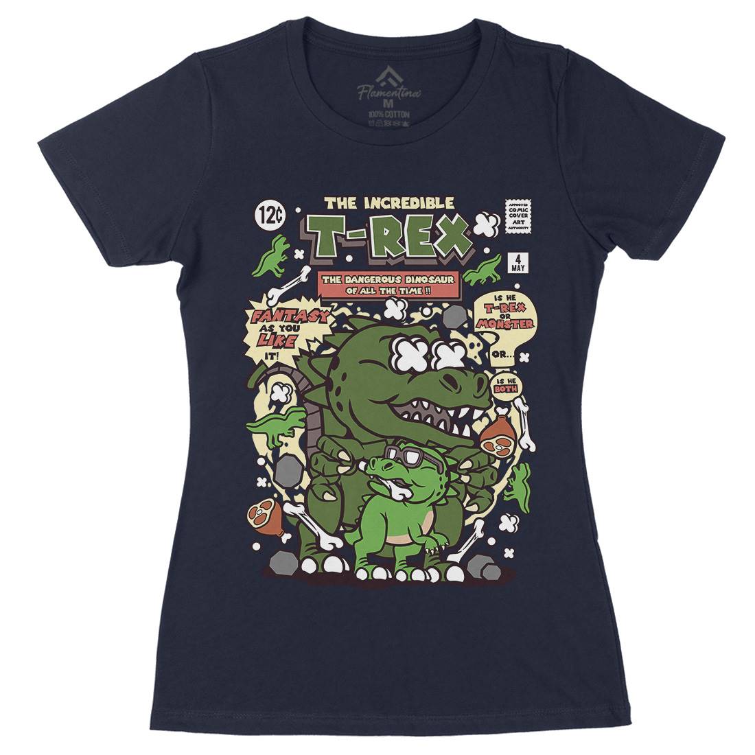 The Incredible T-Rex Womens Organic Crew Neck T-Shirt Animals C679