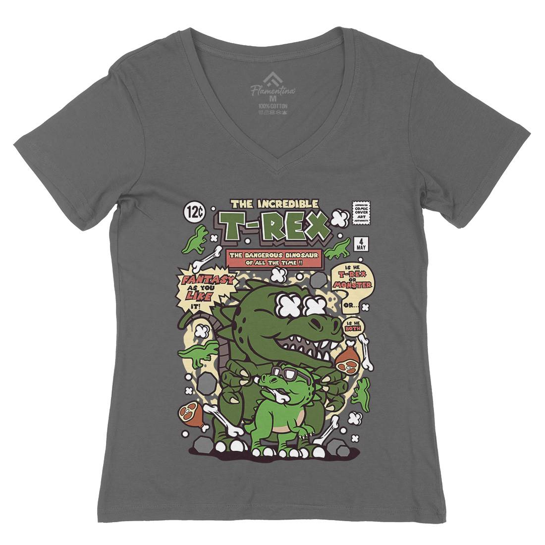The Incredible T-Rex Womens Organic V-Neck T-Shirt Animals C679