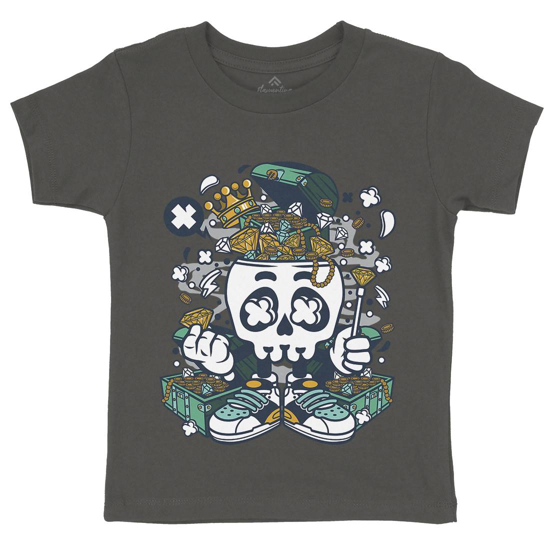 Treasure Skull Head Kids Organic Crew Neck T-Shirt Retro C680