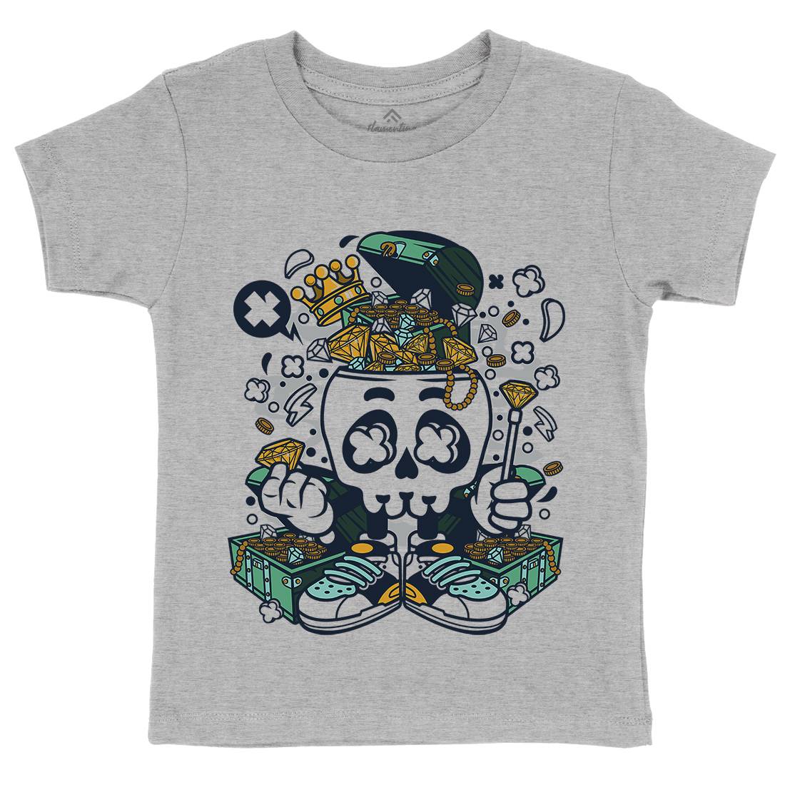 Treasure Skull Head Kids Crew Neck T-Shirt Retro C680