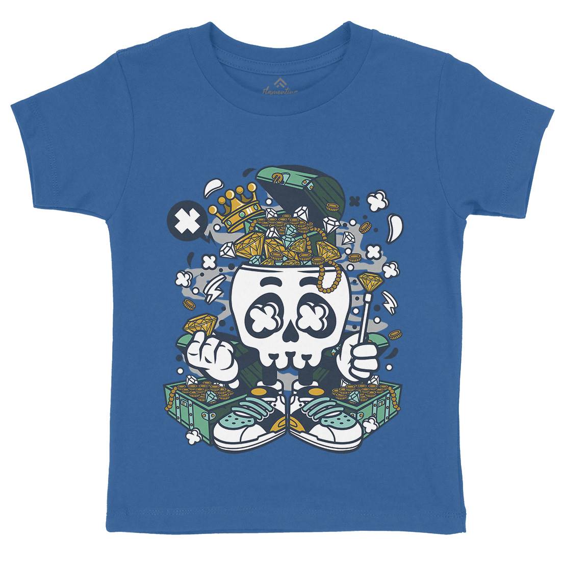 Treasure Skull Head Kids Organic Crew Neck T-Shirt Retro C680