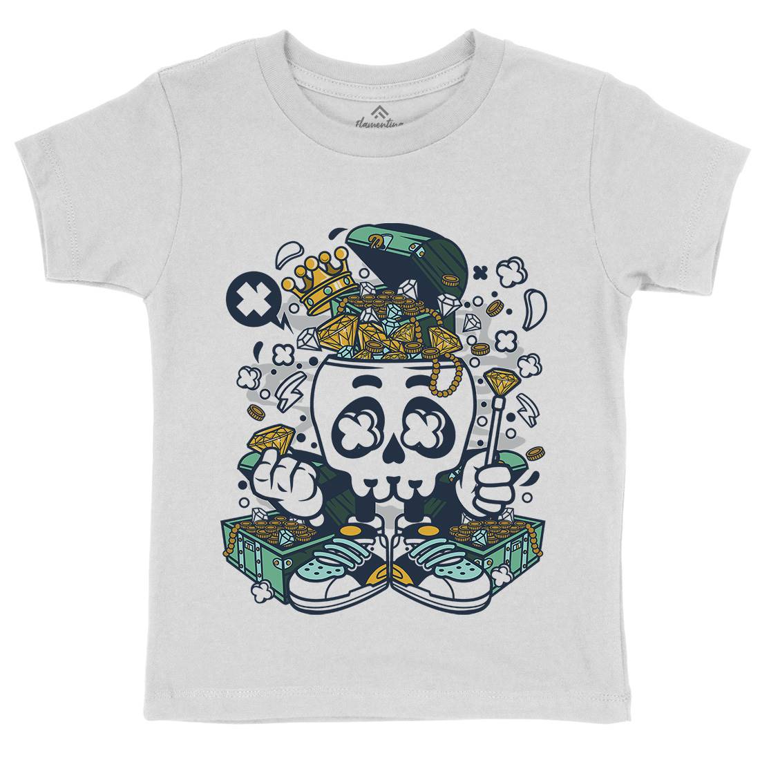 Treasure Skull Head Kids Crew Neck T-Shirt Retro C680
