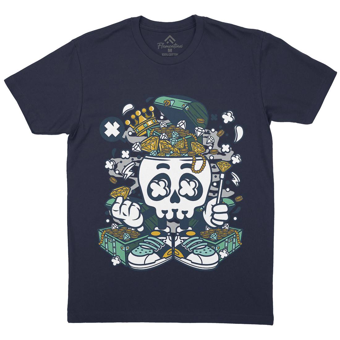 Treasure Skull Head Mens Organic Crew Neck T-Shirt Retro C680