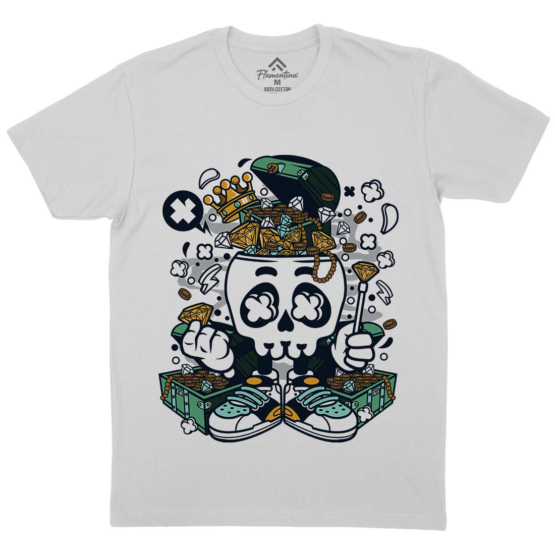 Treasure Skull Head Mens Crew Neck T-Shirt Retro C680