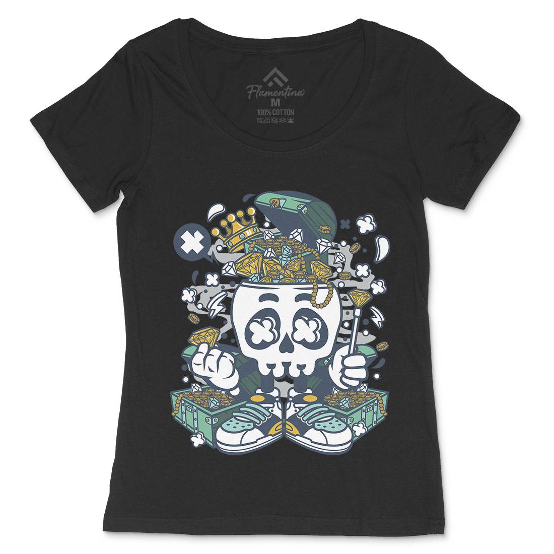 Treasure Skull Head Womens Scoop Neck T-Shirt Retro C680