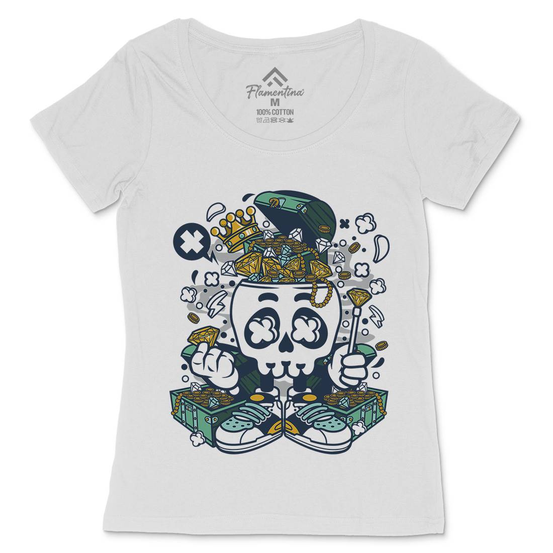 Treasure Skull Head Womens Scoop Neck T-Shirt Retro C680