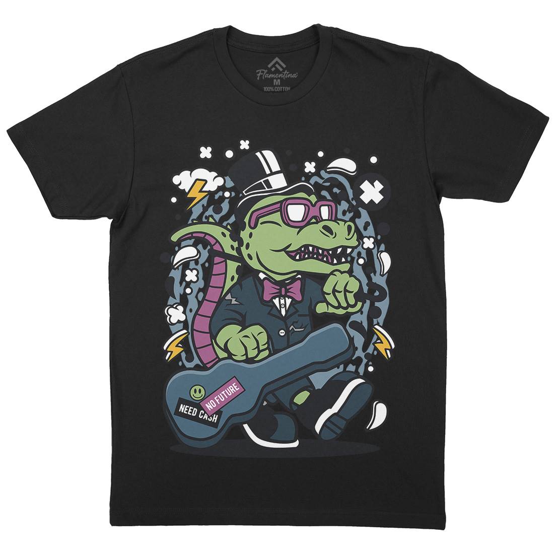 T-Rex Guitar Mens Crew Neck T-Shirt Music C681