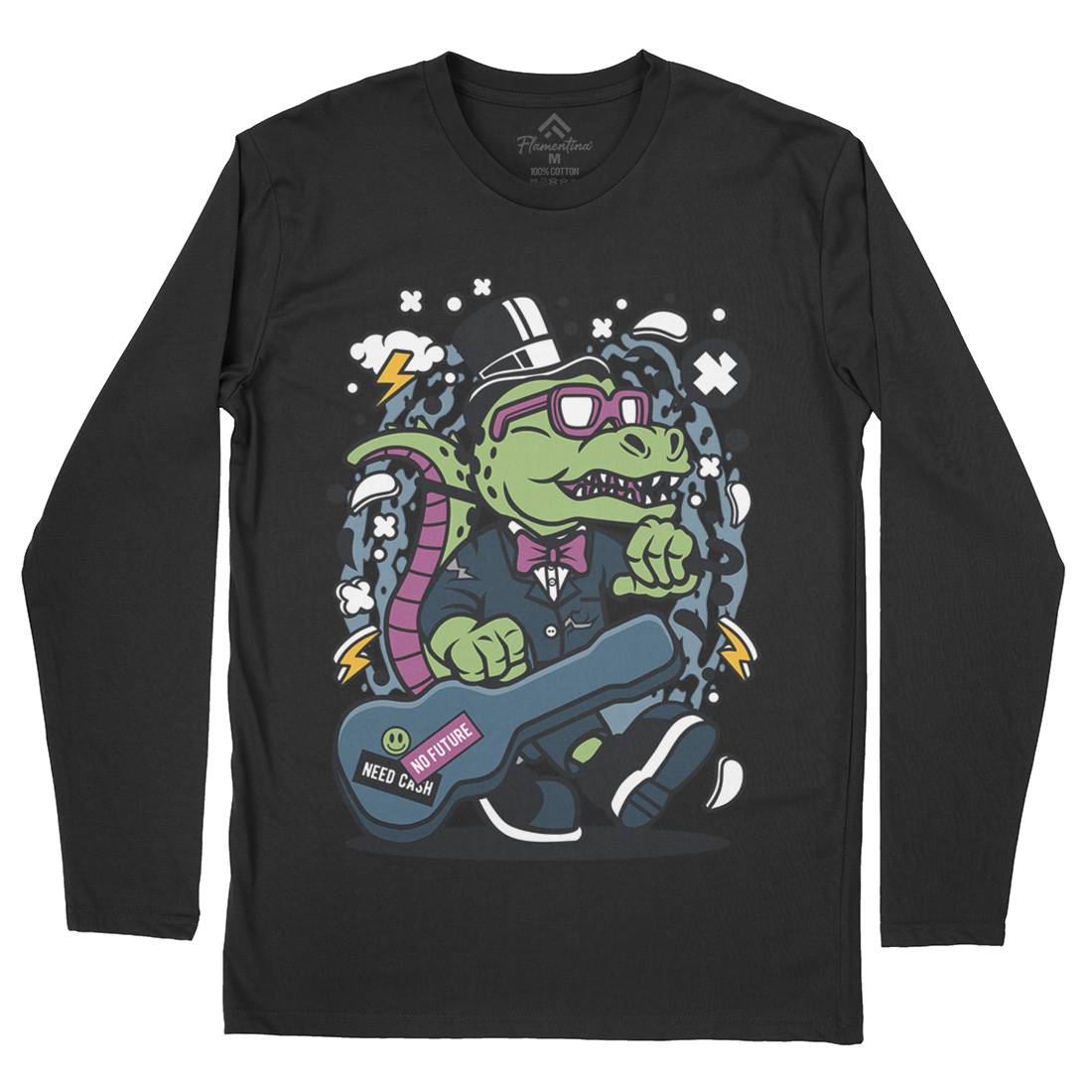 T-Rex Guitar Mens Long Sleeve T-Shirt Music C681