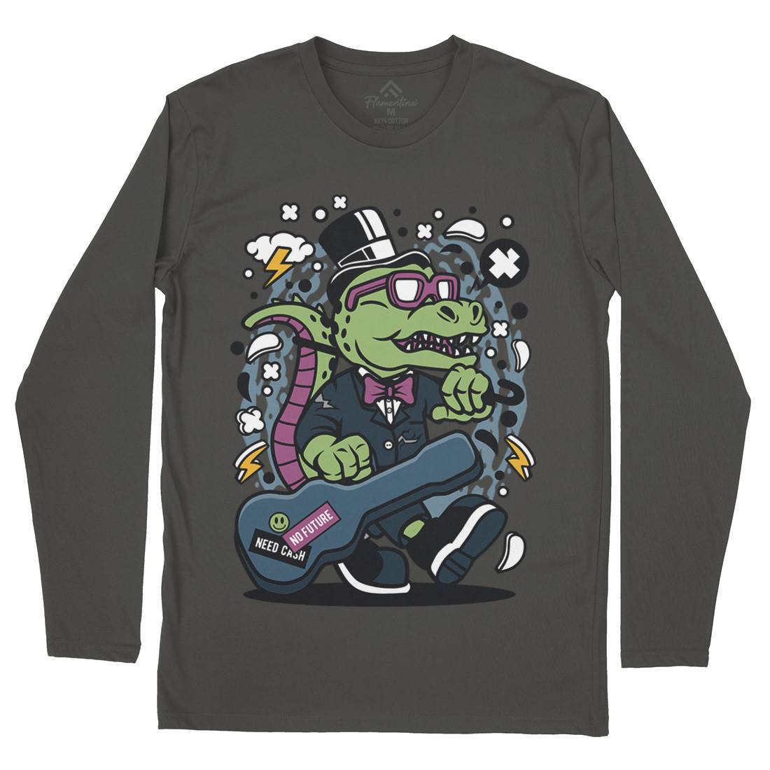 T-Rex Guitar Mens Long Sleeve T-Shirt Music C681