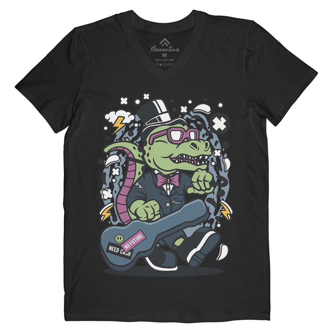 T-Rex Guitar Mens Organic V-Neck T-Shirt Music C681