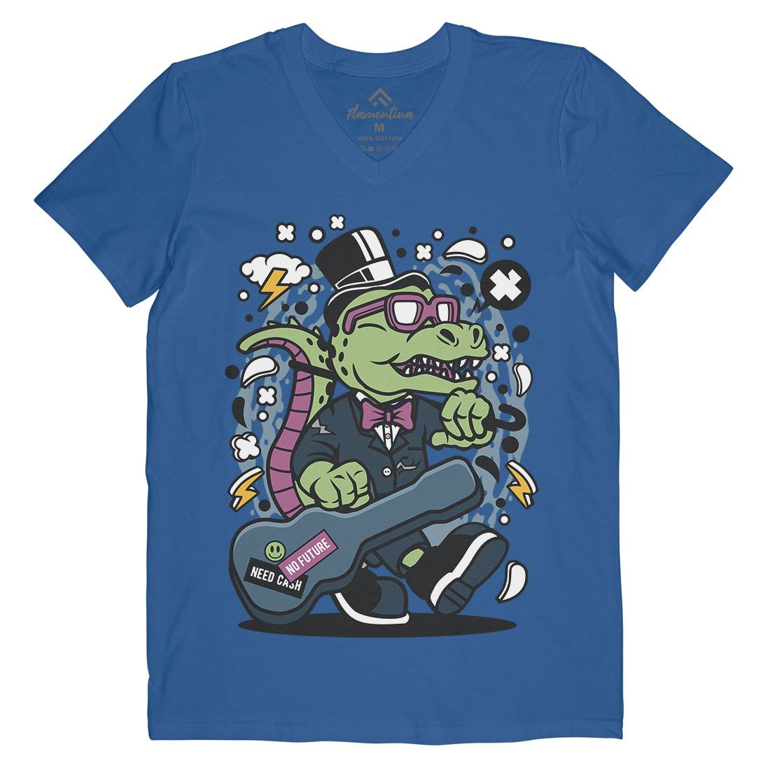 T-Rex Guitar Mens V-Neck T-Shirt Music C681