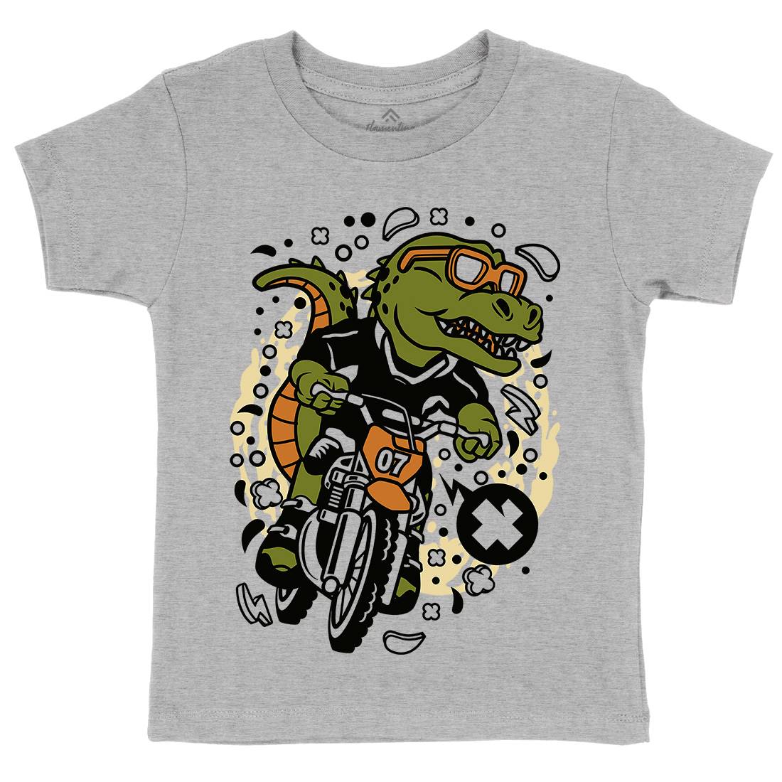 T-Rex Motocross Rider Kids Organic Crew Neck T-Shirt Motorcycles C682