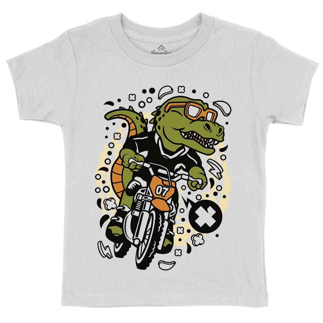 T-Rex Motocross Rider Kids Crew Neck T-Shirt Motorcycles C682
