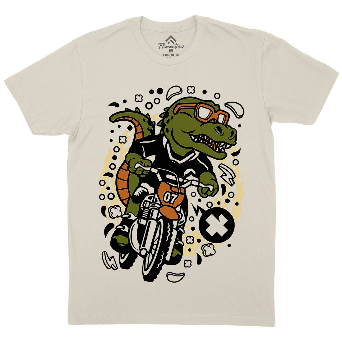 T-Rex Motocross Rider Mens Organic Crew Neck T-Shirt Motorcycles C682