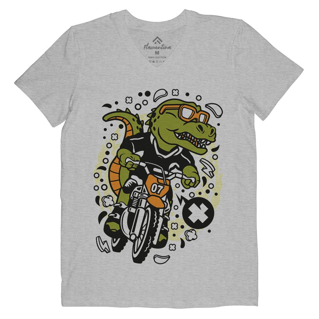 T-Rex Motocross Rider Mens V-Neck T-Shirt Motorcycles C682