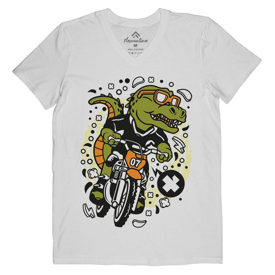 T-Rex Motocross Rider Mens V-Neck T-Shirt Motorcycles C682