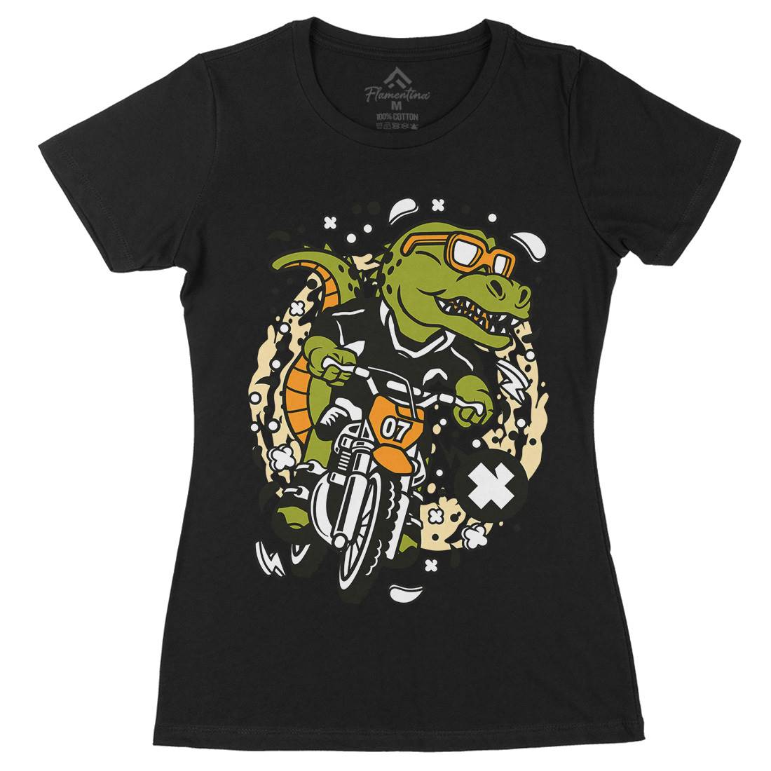 T-Rex Motocross Rider Womens Organic Crew Neck T-Shirt Motorcycles C682