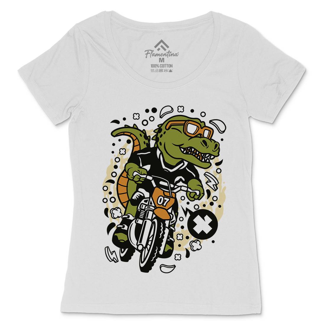 T-Rex Motocross Rider Womens Scoop Neck T-Shirt Motorcycles C682
