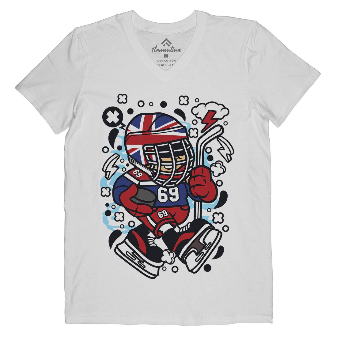 United Kingdom Hockey Kid Mens Organic V-Neck T-Shirt Sport C684
