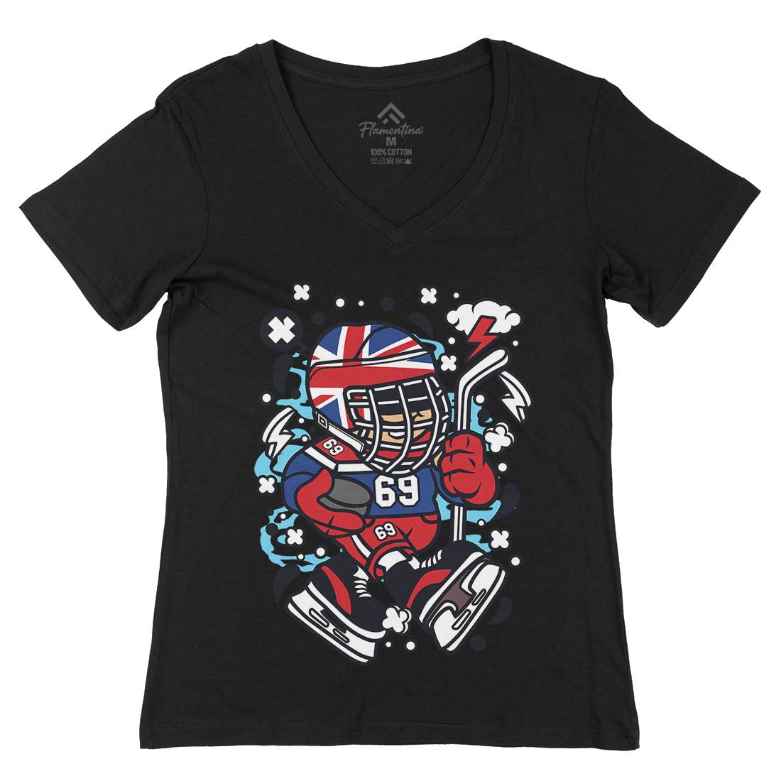 United Kingdom Hockey Kid Womens Organic V-Neck T-Shirt Sport C684