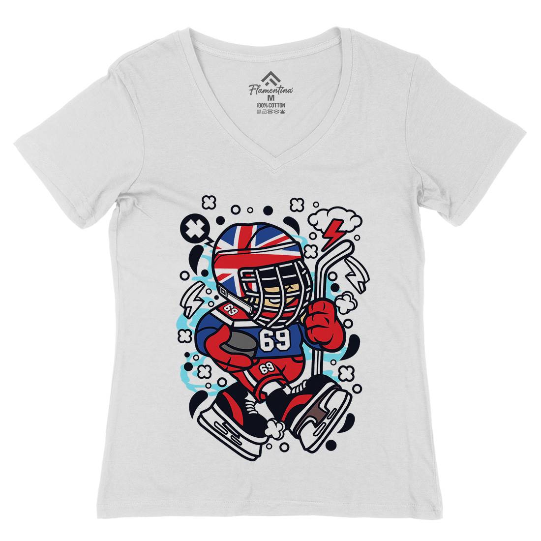 United Kingdom Hockey Kid Womens Organic V-Neck T-Shirt Sport C684
