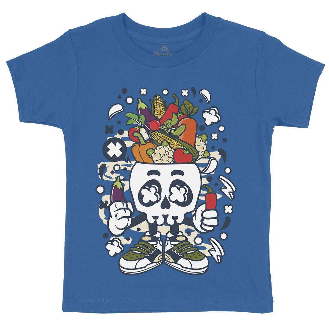 Vegetable Skull Head Kids Organic Crew Neck T-Shirt Food C685