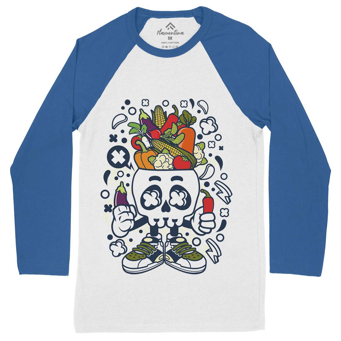 Vegetable Skull Head Mens Long Sleeve Baseball T-Shirt Food C685