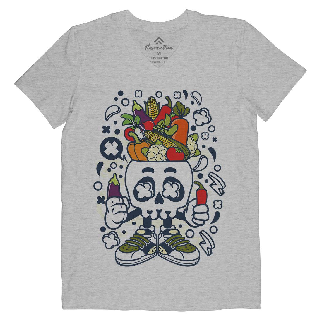 Vegetable Skull Head Mens V-Neck T-Shirt Food C685