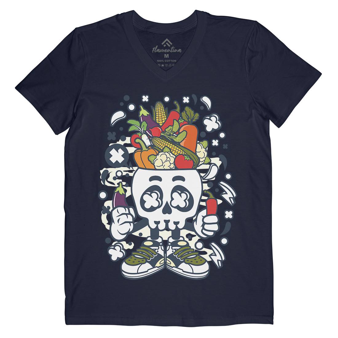 Vegetable Skull Head Mens Organic V-Neck T-Shirt Food C685