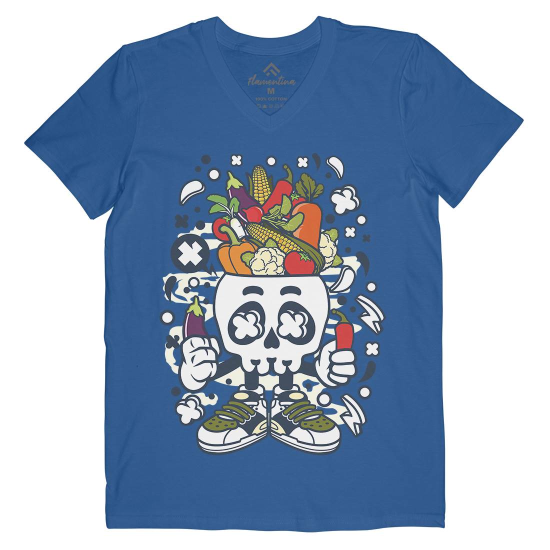 Vegetable Skull Head Mens V-Neck T-Shirt Food C685
