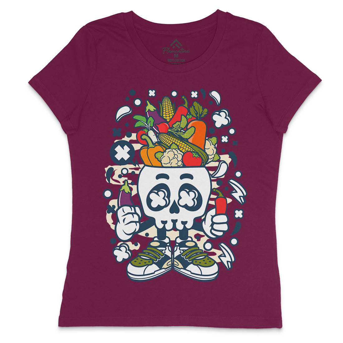 Vegetable Skull Head Womens Crew Neck T-Shirt Food C685