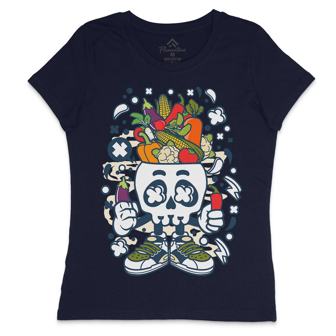 Vegetable Skull Head Womens Crew Neck T-Shirt Food C685