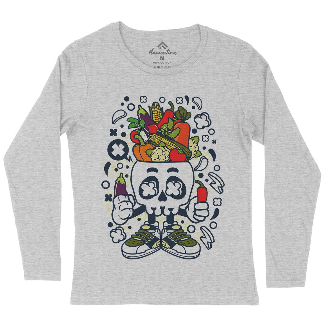 Vegetable Skull Head Womens Long Sleeve T-Shirt Food C685