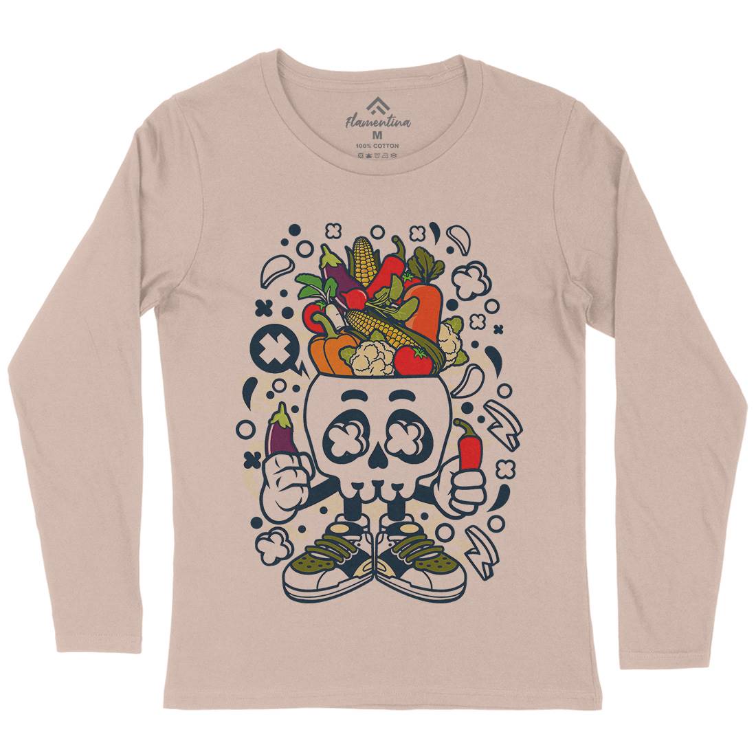 Vegetable Skull Head Womens Long Sleeve T-Shirt Food C685
