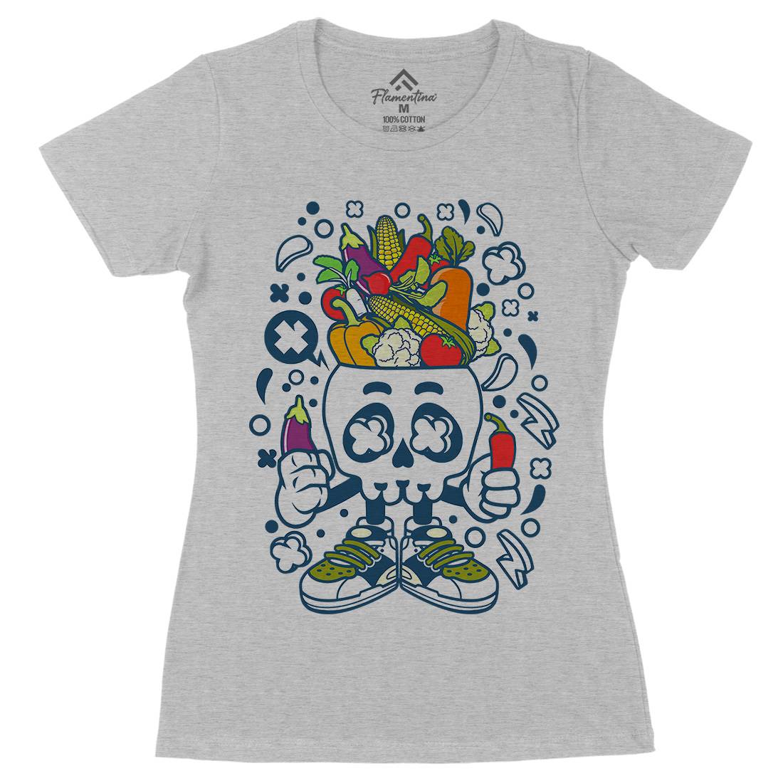 Vegetable Skull Head Womens Organic Crew Neck T-Shirt Food C685