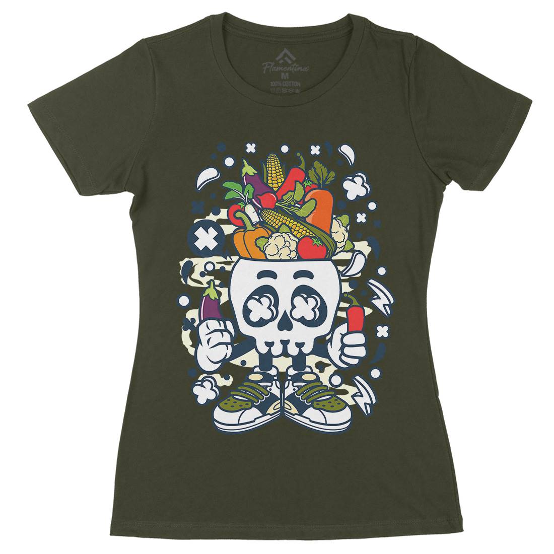 Vegetable Skull Head Womens Organic Crew Neck T-Shirt Food C685