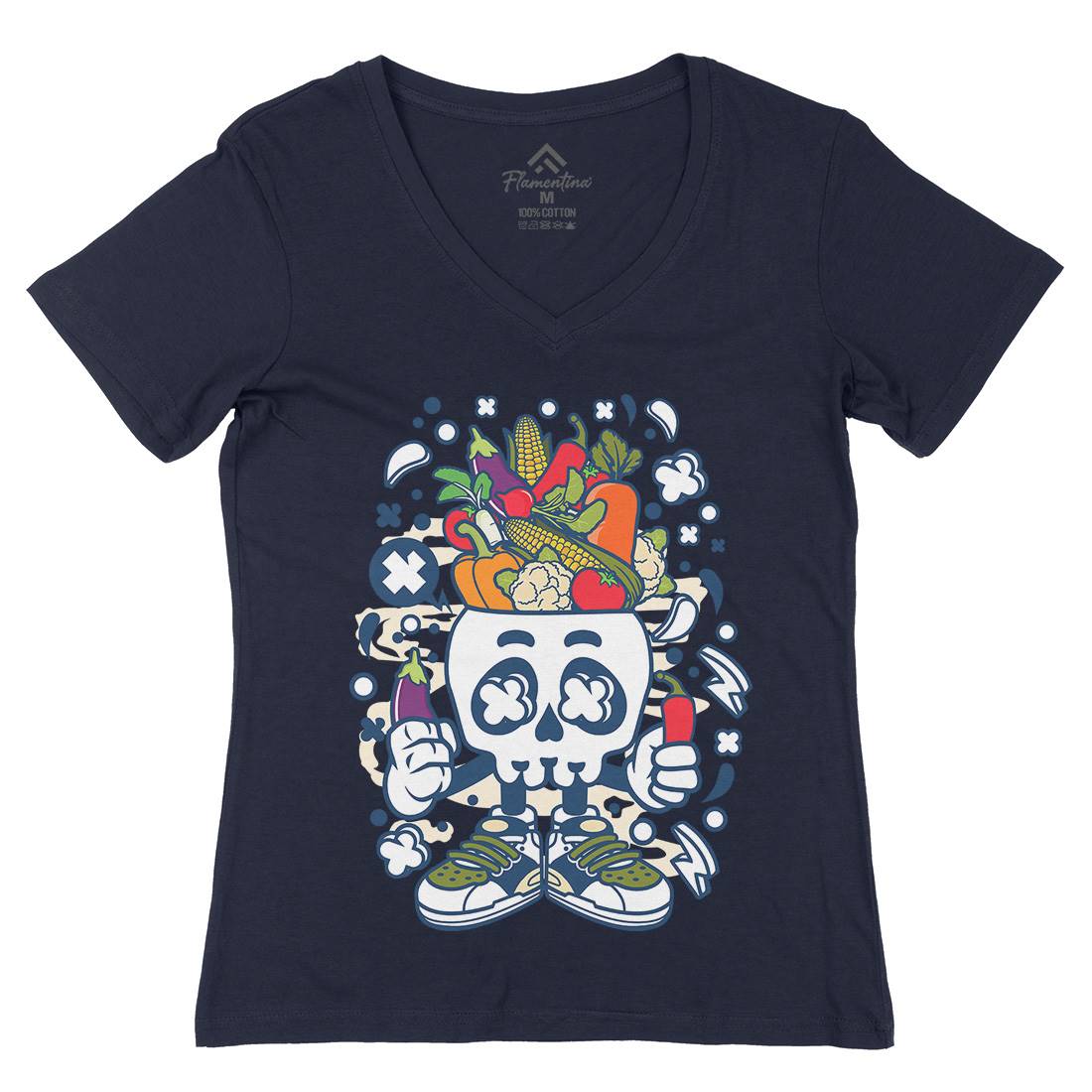 Vegetable Skull Head Womens Organic V-Neck T-Shirt Food C685