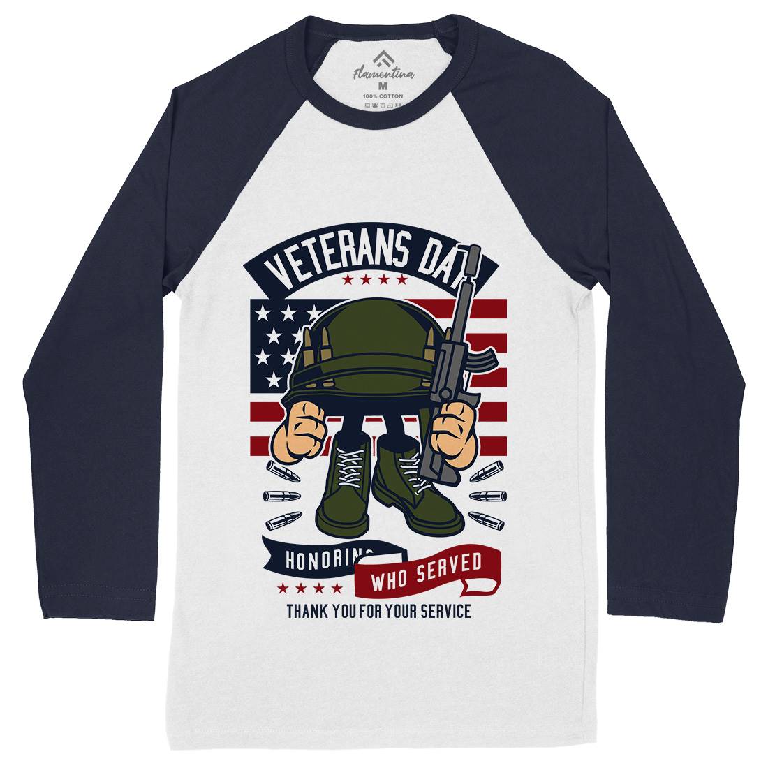 Veterans Day Mens Long Sleeve Baseball T-Shirt Army C686
