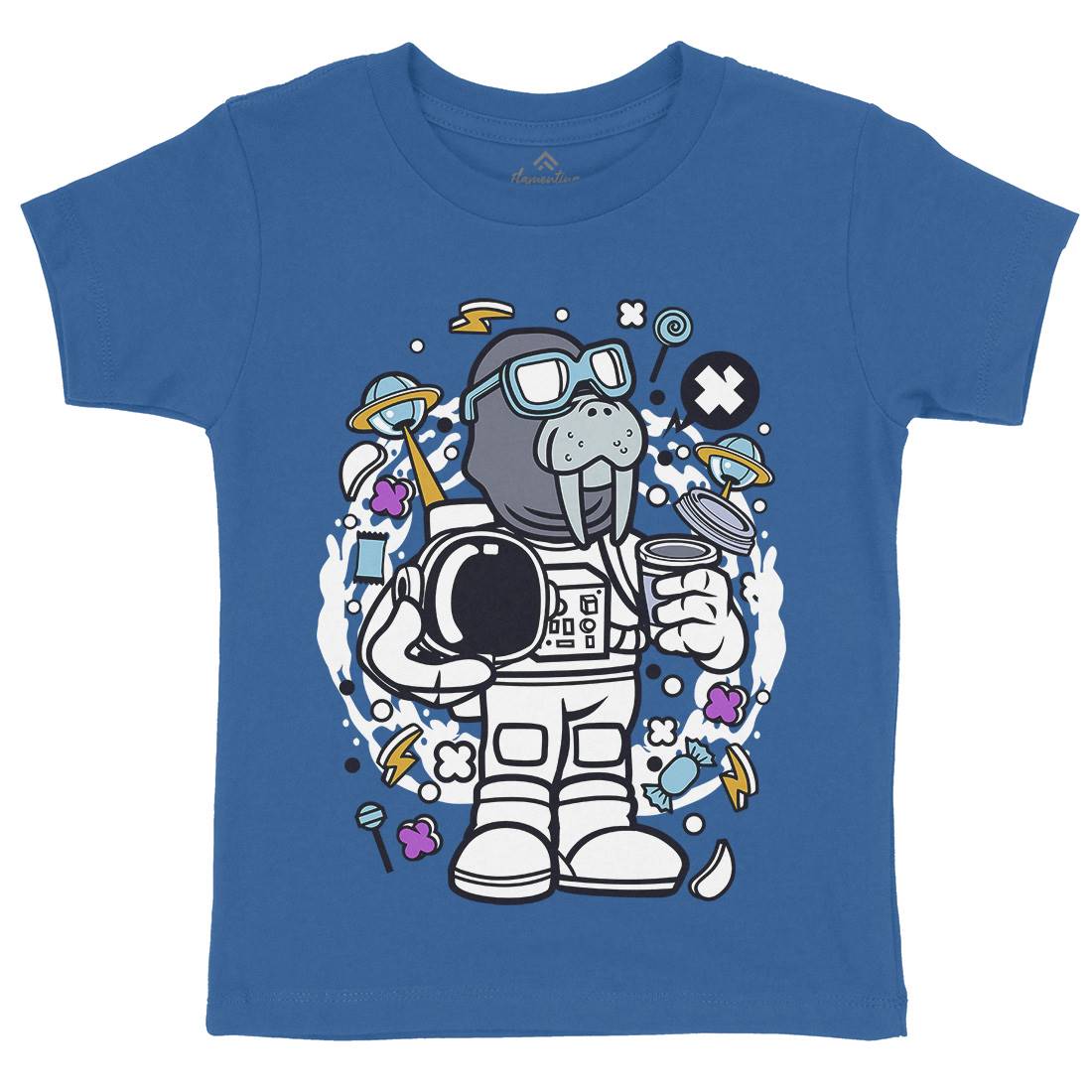 Walrus Astronaut Kids Crew Neck T-Shirt Space C687