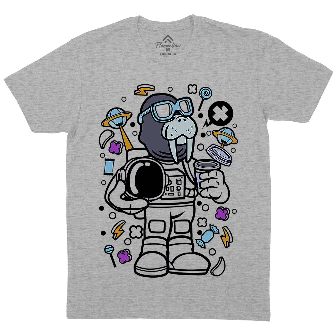 Walrus Astronaut Mens Organic Crew Neck T-Shirt Space C687