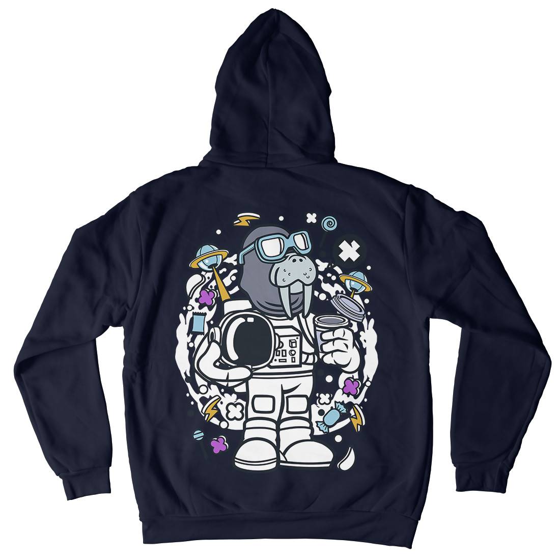 Walrus Astronaut Mens Hoodie With Pocket Space C687