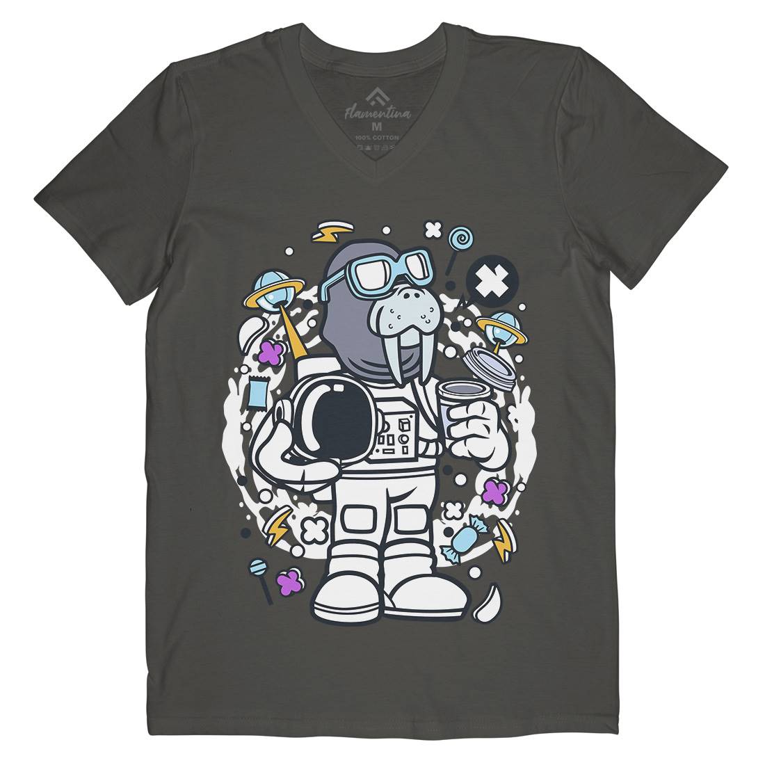 Walrus Astronaut Mens V-Neck T-Shirt Space C687