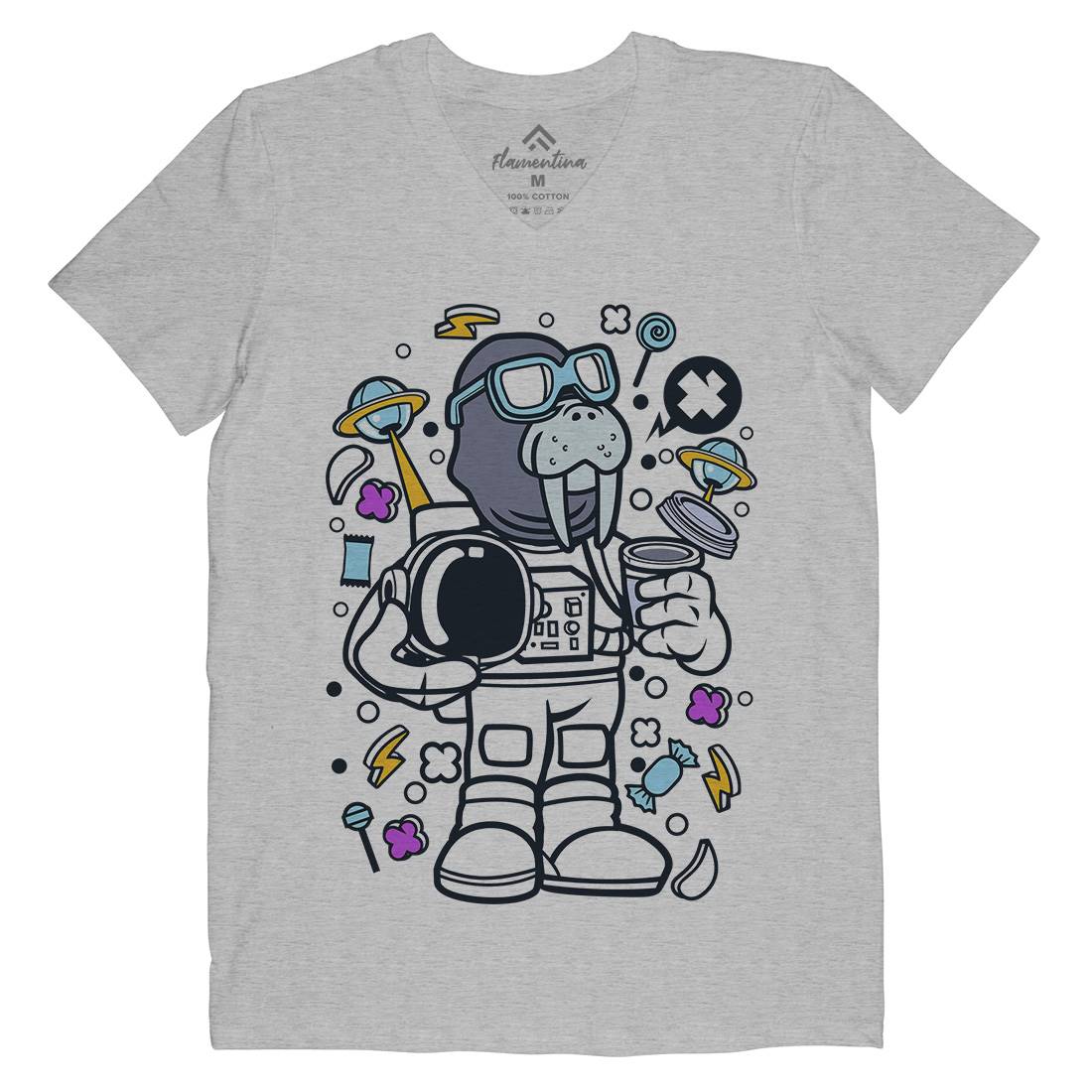 Walrus Astronaut Mens Organic V-Neck T-Shirt Space C687