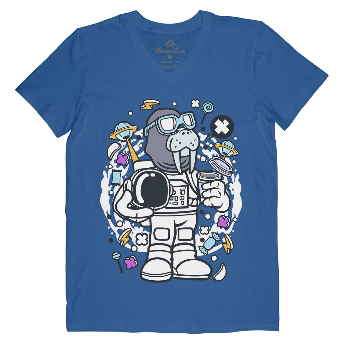Walrus Astronaut Mens V-Neck T-Shirt Space C687