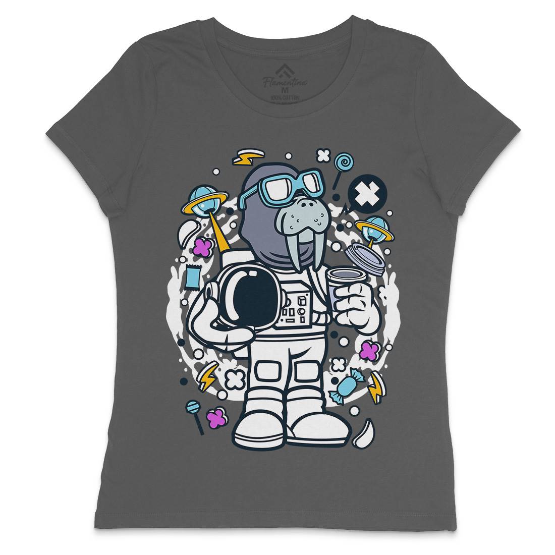 Walrus Astronaut Womens Crew Neck T-Shirt Space C687