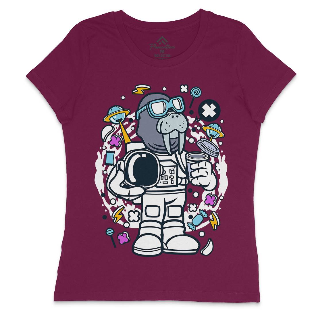 Walrus Astronaut Womens Crew Neck T-Shirt Space C687