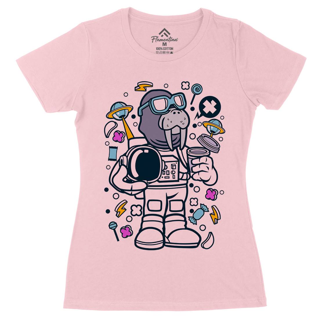 Walrus Astronaut Womens Organic Crew Neck T-Shirt Space C687